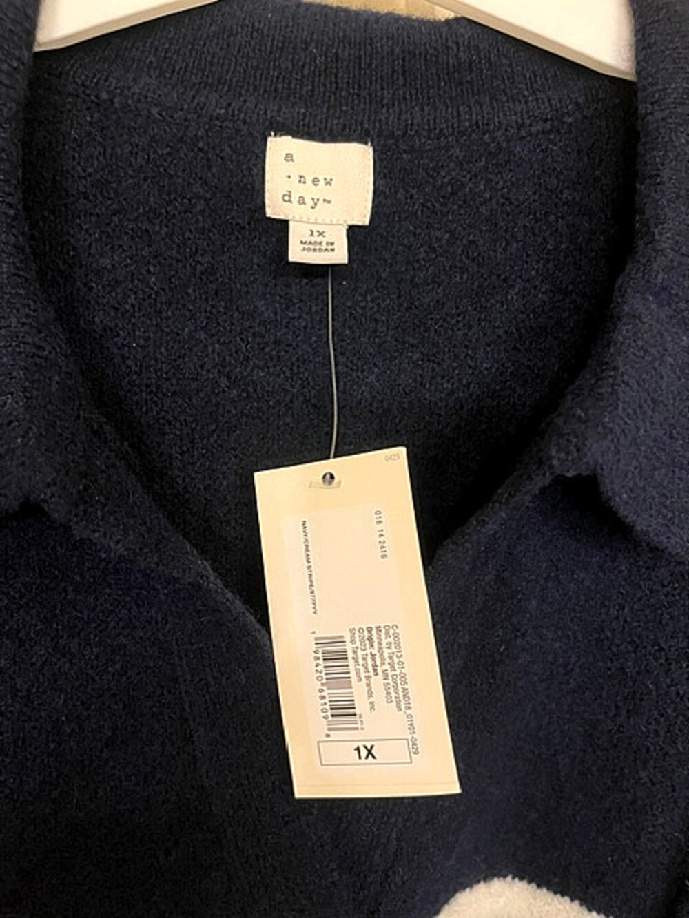 A New Day Striped Collared Sweater Navy White 1X - Picture 4 of 4